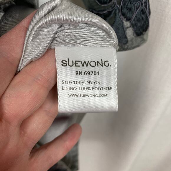 Sue Wong Nocturne Grey Ribbon Embroidered Sheath Cocktail Dress Sz.2 - Picture 14 of 14